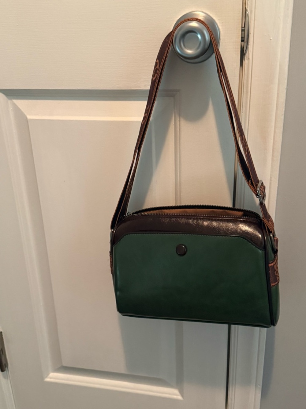 Green and Brown Colorblock Crossbody Bag